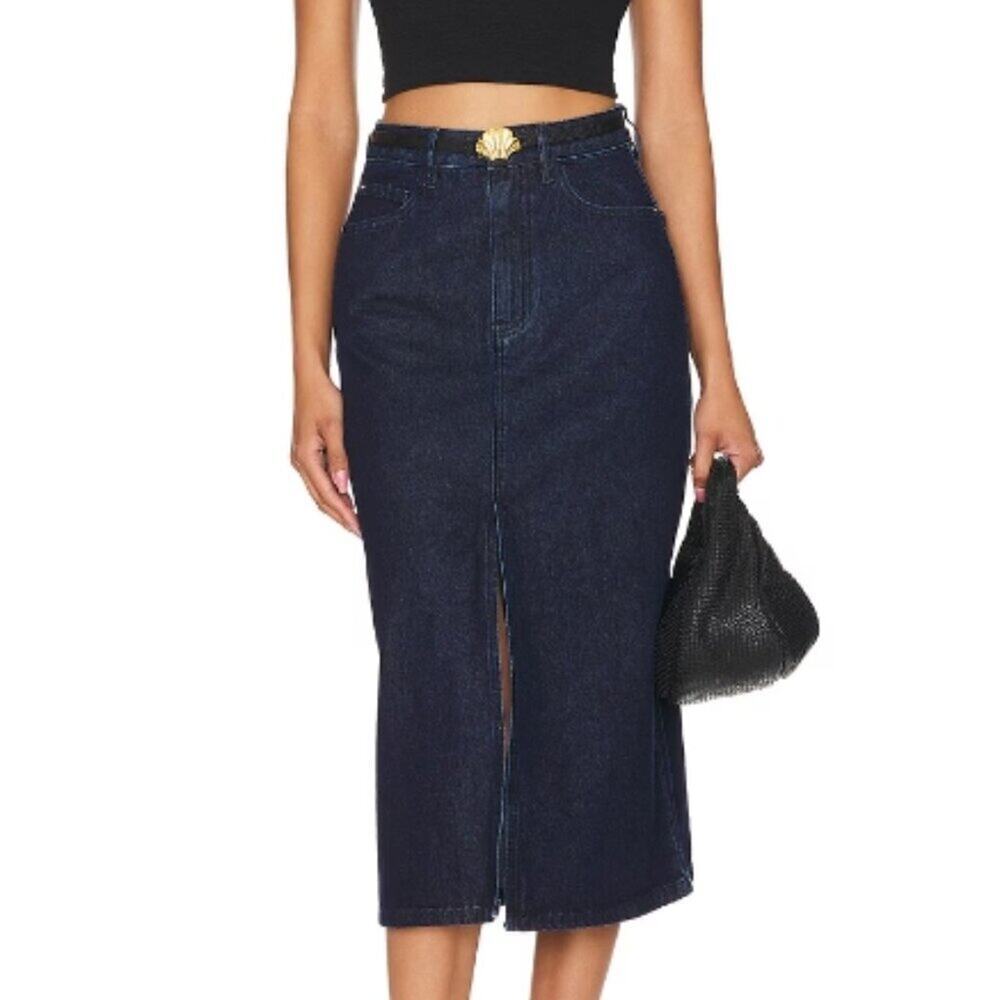 WeWoreWhat Slit Denim Midi Skirt S | Raw Raw Wash